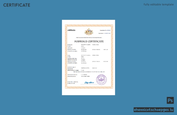 Australische Heiratsurkunde – Beispielansicht in Word und PDF